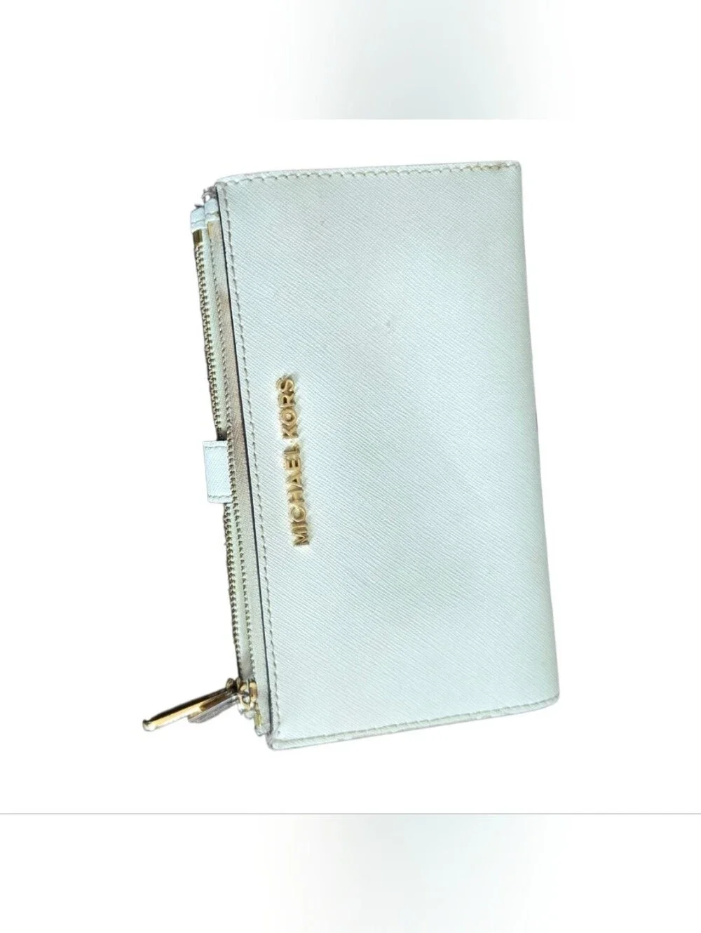 Michael Kors Jet Set Travel Double Zip Phone Wristlet Wallet Light Blue Leather